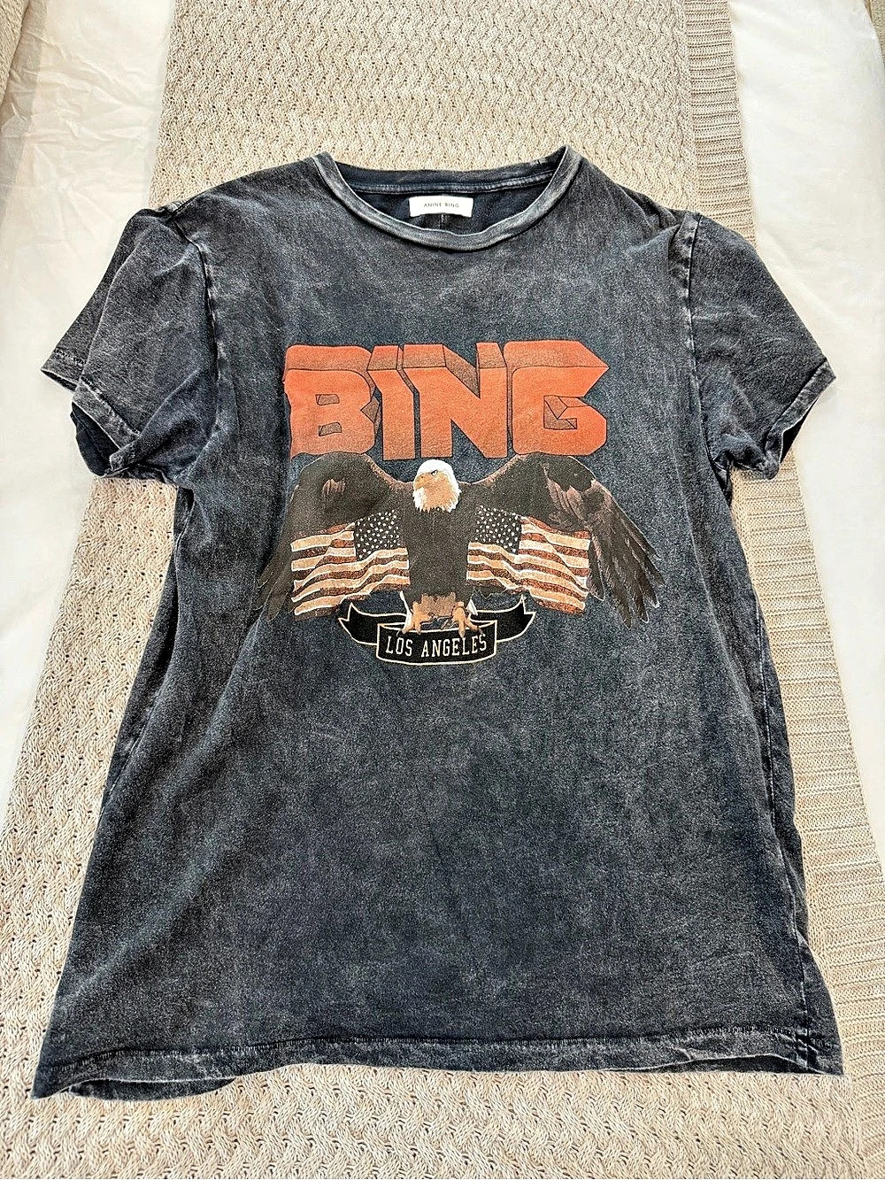 Anine Bing Eagle Graphic Tee in Black & Orange Size XSmall